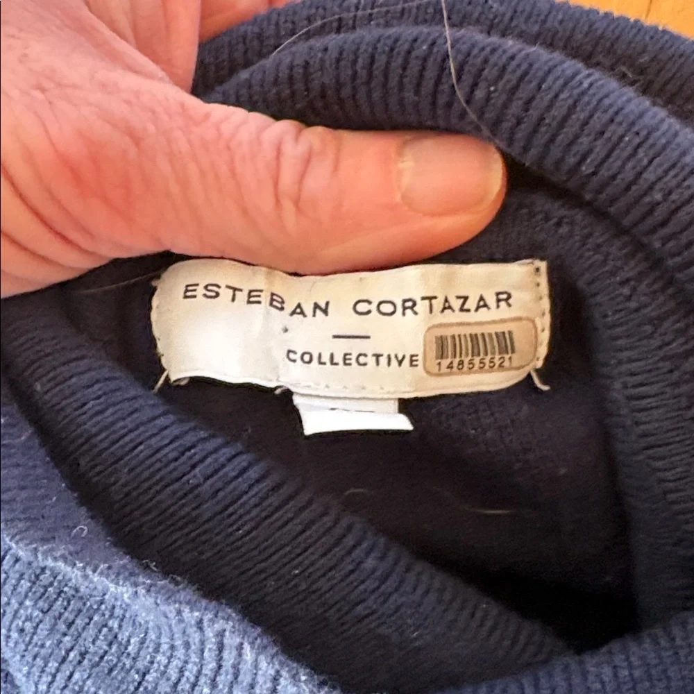 Women's Navy and Pink Sweater Lattice Sleeve Estaban Cortazar - Picture 8 of 11